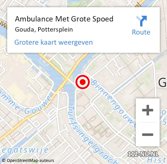 Locatie op kaart van de 112 melding: Ambulance Met Grote Spoed Naar Gouda, Pottersplein op 8 juli 2024 09:27