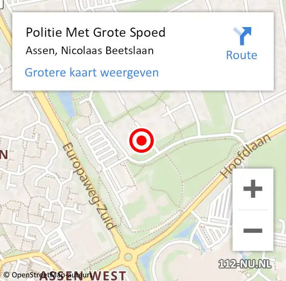 Locatie op kaart van de 112 melding: Politie Met Grote Spoed Naar Assen, Nicolaas Beetslaan op 8 juli 2024 09:35