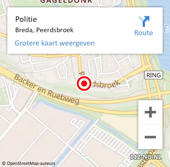 Locatie op kaart van de 112 melding: Politie Breda, Peerdsbroek op 8 juli 2024 09:52