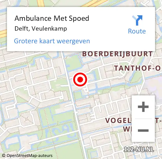 Locatie op kaart van de 112 melding: Ambulance Met Spoed Naar Delft, Veulenkamp op 8 juli 2024 10:02