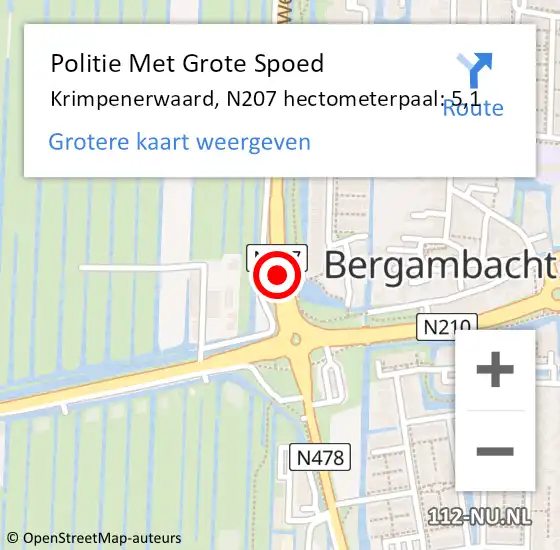 Locatie op kaart van de 112 melding: Politie Met Grote Spoed Naar Krimpenerwaard, N207 hectometerpaal: 5,1 op 8 juli 2024 10:04