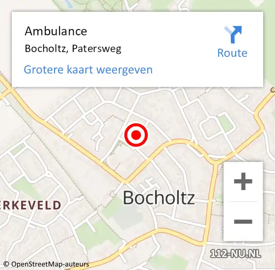 Locatie op kaart van de 112 melding: Ambulance Bocholtz, Patersweg op 12 oktober 2014 10:35