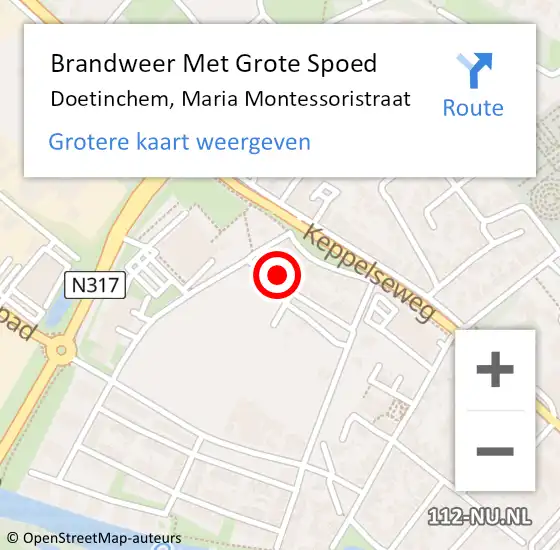 Locatie op kaart van de 112 melding: Brandweer Met Grote Spoed Naar Doetinchem, Maria Montessoristraat op 8 juli 2024 10:27