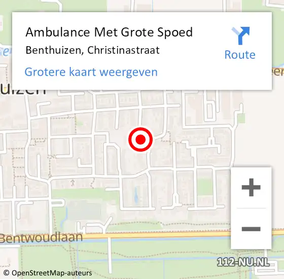 Locatie op kaart van de 112 melding: Ambulance Met Grote Spoed Naar Benthuizen, Christinastraat op 8 juli 2024 10:35