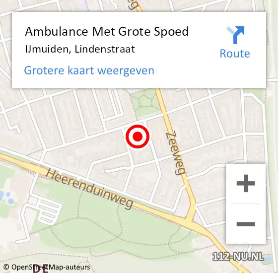 Locatie op kaart van de 112 melding: Ambulance Met Grote Spoed Naar IJmuiden, Lindenstraat op 8 juli 2024 10:40