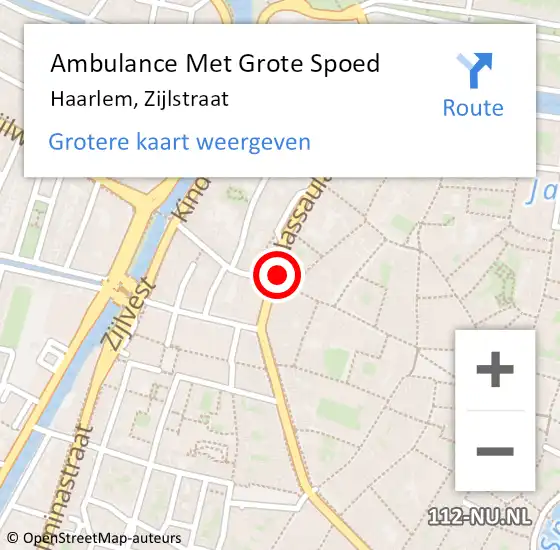 Locatie op kaart van de 112 melding: Ambulance Met Grote Spoed Naar Haarlem, Zijlstraat op 8 juli 2024 10:54