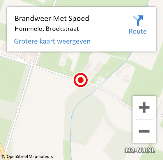 Locatie op kaart van de 112 melding: Brandweer Met Spoed Naar Hummelo, Broekstraat op 8 juli 2024 11:02