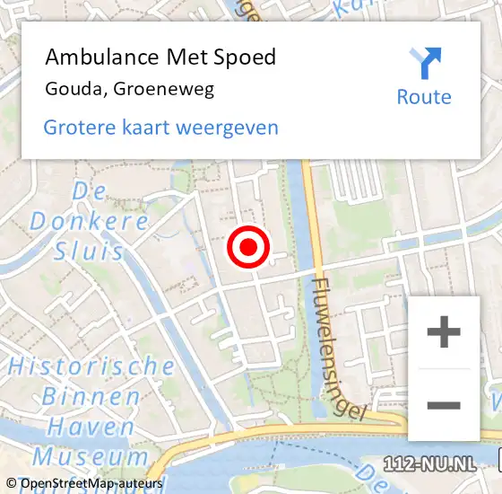 Locatie op kaart van de 112 melding: Ambulance Met Spoed Naar Gouda, Groeneweg op 8 juli 2024 11:16