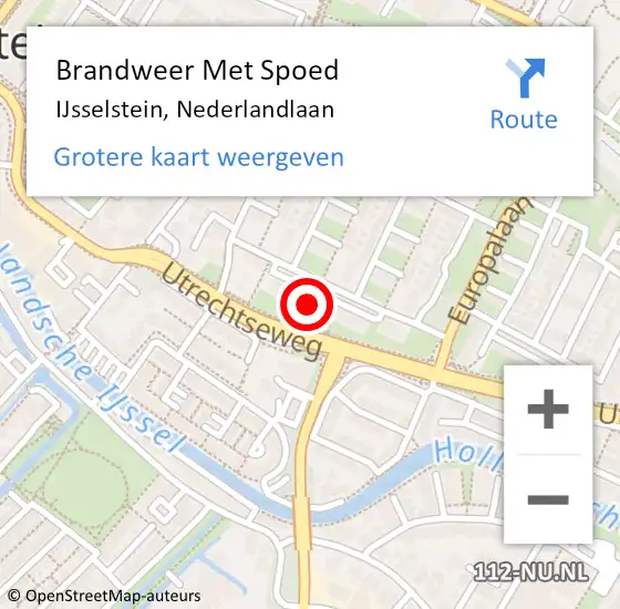 Locatie op kaart van de 112 melding: Brandweer Met Spoed Naar IJsselstein, Nederlandlaan op 8 juli 2024 11:22