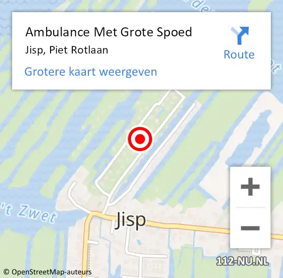 Locatie op kaart van de 112 melding: Ambulance Met Grote Spoed Naar Jisp, Piet Rotlaan op 8 juli 2024 11:44