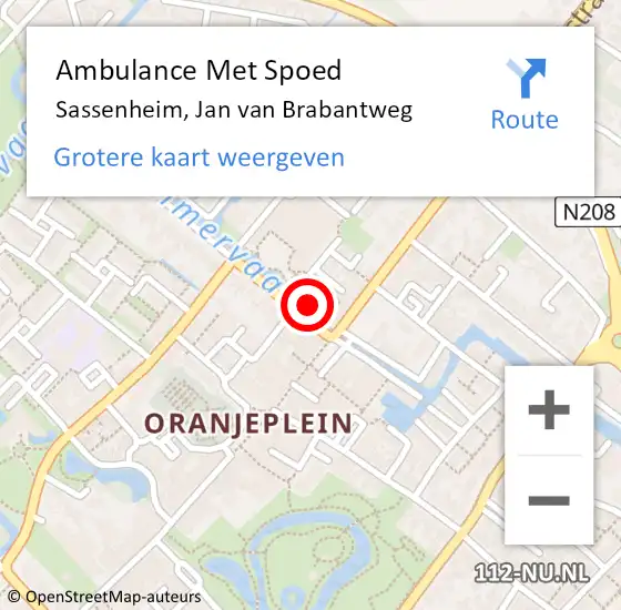 Locatie op kaart van de 112 melding: Ambulance Met Spoed Naar Sassenheim, Jan van Brabantweg op 8 juli 2024 11:53