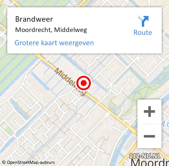 Locatie op kaart van de 112 melding: Brandweer Moordrecht, Middelweg op 8 juli 2024 11:53