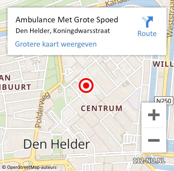 Locatie op kaart van de 112 melding: Ambulance Met Grote Spoed Naar Den Helder, Koningdwarsstraat op 8 juli 2024 11:56