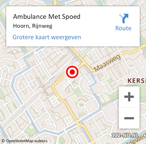 Locatie op kaart van de 112 melding: Ambulance Met Spoed Naar Hoorn, Rijnweg op 8 juli 2024 11:58