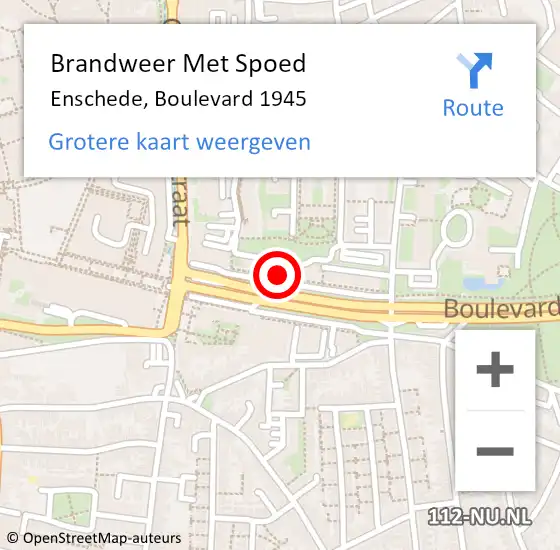 Locatie op kaart van de 112 melding: Brandweer Met Spoed Naar Enschede, Boulevard 1945 op 8 juli 2024 12:02