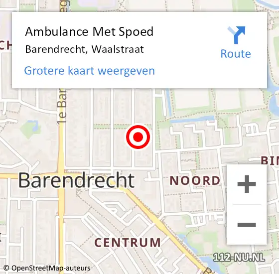 Locatie op kaart van de 112 melding: Ambulance Met Spoed Naar Barendrecht, Waalstraat op 8 juli 2024 12:02