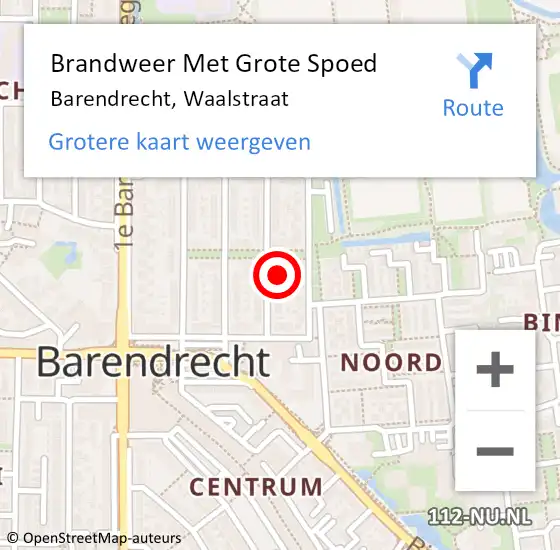 Locatie op kaart van de 112 melding: Brandweer Met Grote Spoed Naar Barendrecht, Waalstraat op 8 juli 2024 12:03