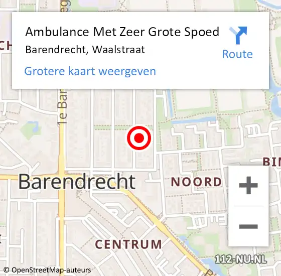 Locatie op kaart van de 112 melding: Ambulance Met Zeer Grote Spoed Naar Barendrecht, Waalstraat op 8 juli 2024 12:03