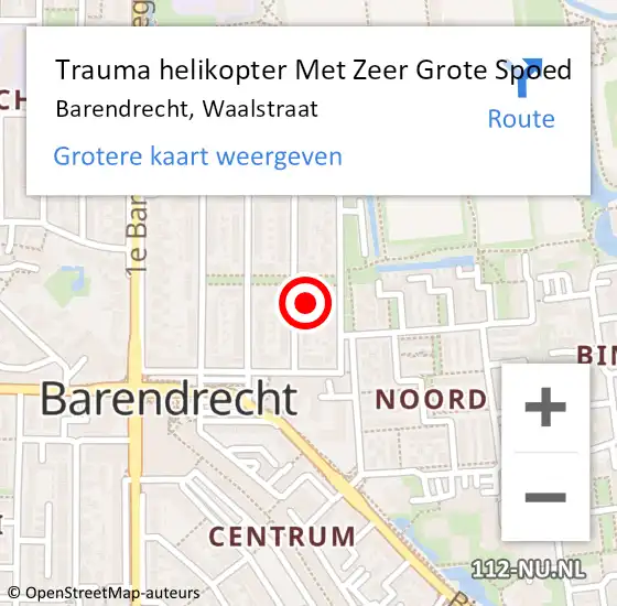 Locatie op kaart van de 112 melding: Trauma helikopter Met Zeer Grote Spoed Naar Barendrecht, Waalstraat op 8 juli 2024 12:03