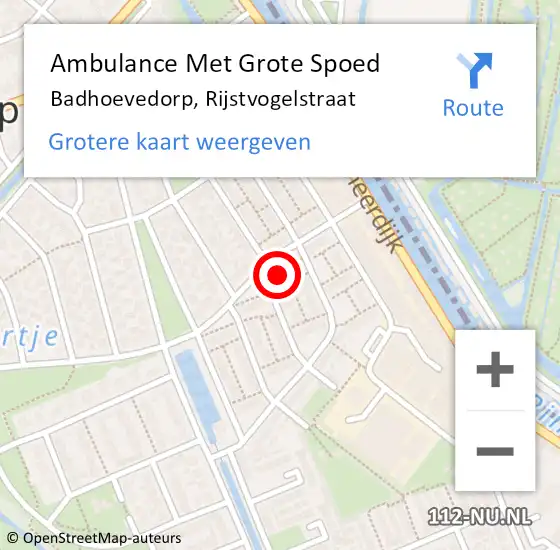 Locatie op kaart van de 112 melding: Ambulance Met Grote Spoed Naar Badhoevedorp, Rijstvogelstraat op 8 juli 2024 12:04