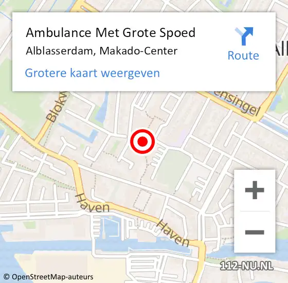 Locatie op kaart van de 112 melding: Ambulance Met Grote Spoed Naar Alblasserdam, Makado-Center op 8 juli 2024 12:11