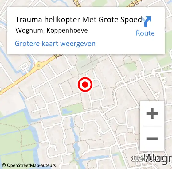 Locatie op kaart van de 112 melding: Trauma helikopter Met Grote Spoed Naar Wognum, Koppenhoeve op 8 juli 2024 12:18