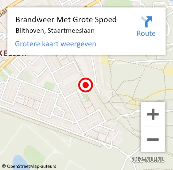 Locatie op kaart van de 112 melding: Brandweer Met Grote Spoed Naar Bilthoven, Staartmeeslaan op 8 juli 2024 12:28