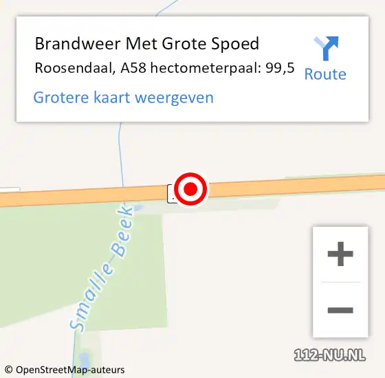 Locatie op kaart van de 112 melding: Brandweer Met Grote Spoed Naar Roosendaal, A58 hectometerpaal: 99,5 op 8 juli 2024 12:46