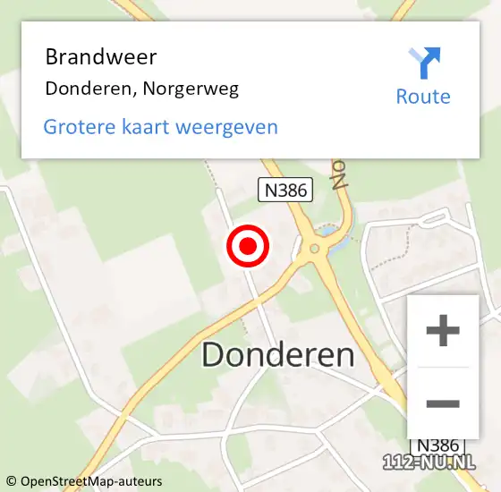 Locatie op kaart van de 112 melding: Brandweer Donderen, Norgerweg op 8 juli 2024 13:04