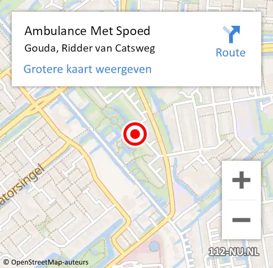 Locatie op kaart van de 112 melding: Ambulance Met Spoed Naar Gouda, Ridder van Catsweg op 8 juli 2024 13:13