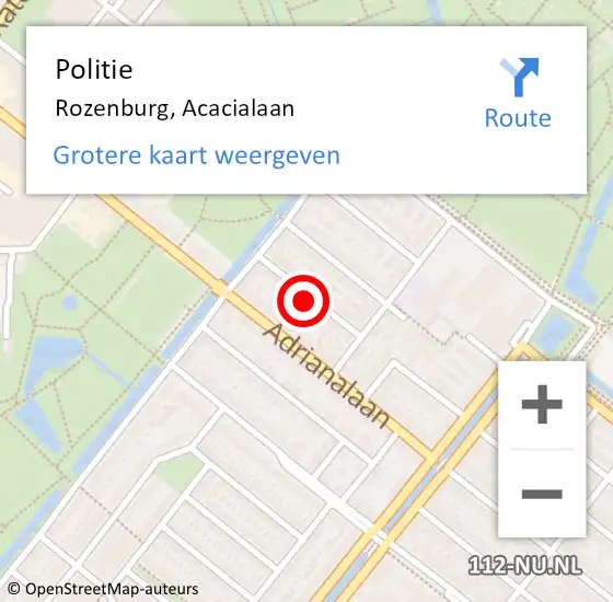 Locatie op kaart van de 112 melding: Politie Rozenburg, Acacialaan op 8 juli 2024 13:13