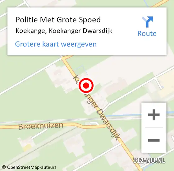 Locatie op kaart van de 112 melding: Politie Met Grote Spoed Naar Koekange, Koekanger Dwarsdijk op 8 juli 2024 13:15