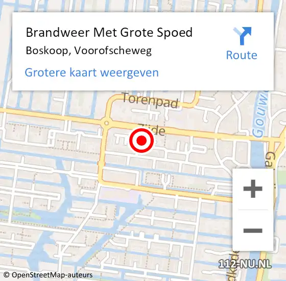 Locatie op kaart van de 112 melding: Brandweer Met Grote Spoed Naar Boskoop, Voorofscheweg op 8 juli 2024 13:38