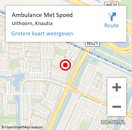 Locatie op kaart van de 112 melding: Ambulance Met Spoed Naar Uithoorn, Knautia op 8 juli 2024 13:58