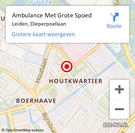 Locatie op kaart van de 112 melding: Ambulance Met Grote Spoed Naar Leiden, Dieperpoellaan op 8 juli 2024 14:16