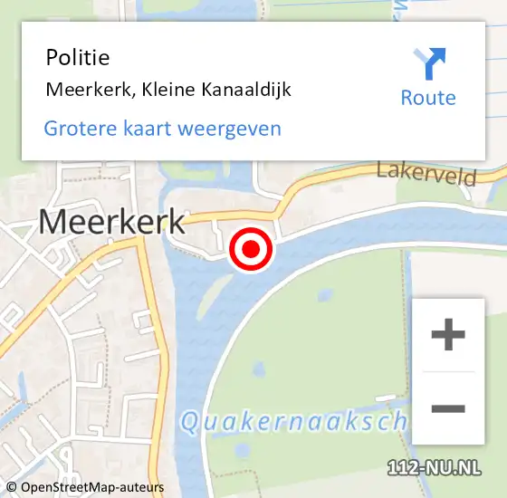 Locatie op kaart van de 112 melding: Politie Meerkerk, Kleine Kanaaldijk op 8 juli 2024 14:16