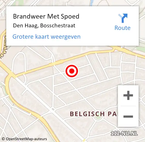 Locatie op kaart van de 112 melding: Brandweer Met Spoed Naar Den Haag, Bosschestraat op 8 juli 2024 14:32