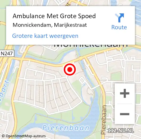 Locatie op kaart van de 112 melding: Ambulance Met Grote Spoed Naar Monnickendam, Marijkestraat op 8 juli 2024 14:38