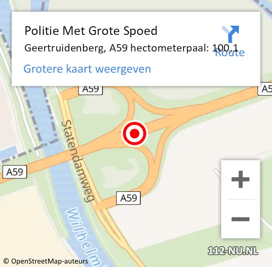 Locatie op kaart van de 112 melding: Politie Met Grote Spoed Naar Geertruidenberg, A59 hectometerpaal: 100,1 op 8 juli 2024 14:39