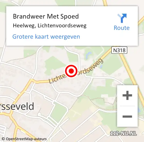 Locatie op kaart van de 112 melding: Brandweer Met Spoed Naar Heelweg, Lichtenvoordseweg op 8 juli 2024 14:44