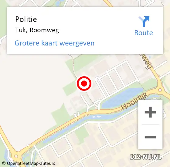 Locatie op kaart van de 112 melding: Politie Tuk, Roomweg op 8 juli 2024 15:02