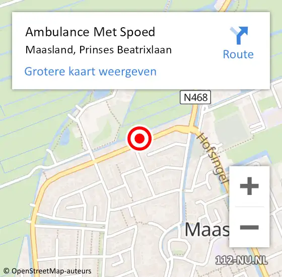 Locatie op kaart van de 112 melding: Ambulance Met Spoed Naar Maasland, Prinses Beatrixlaan op 8 juli 2024 15:31