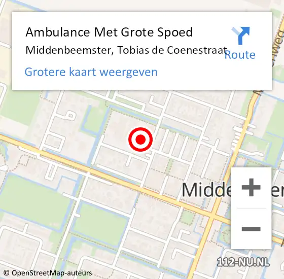 Locatie op kaart van de 112 melding: Ambulance Met Grote Spoed Naar Middenbeemster, Tobias de Coenestraat op 8 juli 2024 15:39