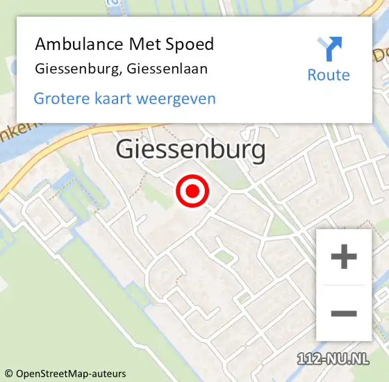 Locatie op kaart van de 112 melding: Ambulance Met Spoed Naar Giessenburg, Giessenlaan op 8 juli 2024 15:47