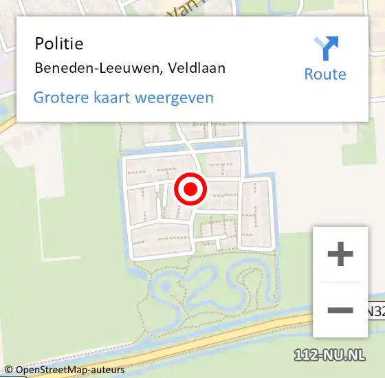 Locatie op kaart van de 112 melding: Politie Beneden-Leeuwen, Veldlaan op 8 juli 2024 15:47