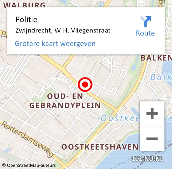 Locatie op kaart van de 112 melding: Politie Zwijndrecht, W.H. Vliegenstraat op 8 juli 2024 15:54