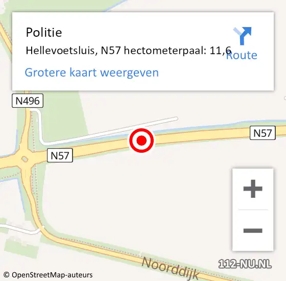 Locatie op kaart van de 112 melding: Politie Hellevoetsluis, N57 hectometerpaal: 11,6 op 8 juli 2024 16:01