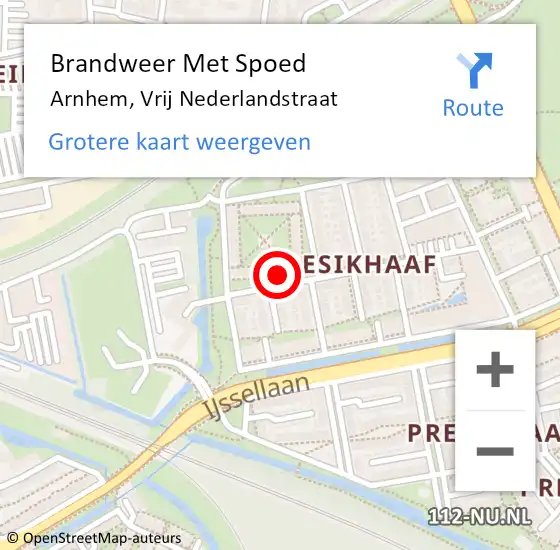 Locatie op kaart van de 112 melding: Brandweer Met Spoed Naar Arnhem, Vrij Nederlandstraat op 8 juli 2024 16:19