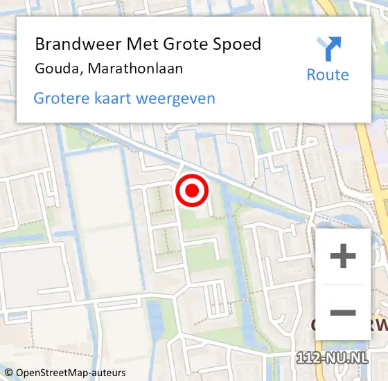 Locatie op kaart van de 112 melding: Brandweer Met Grote Spoed Naar Gouda, Marathonlaan op 8 juli 2024 16:23