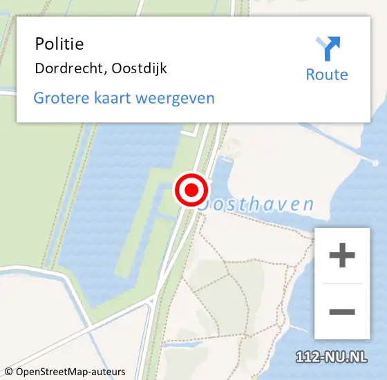 Locatie op kaart van de 112 melding: Politie Dordrecht, Oostdijk op 8 juli 2024 16:28